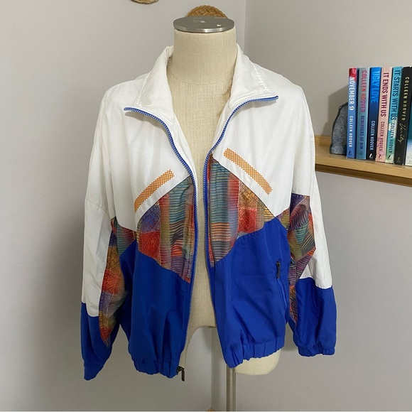 Vintage Jackets & Blazers - Vintage retro funky printed windbreaker zip up sweatshirt size medium